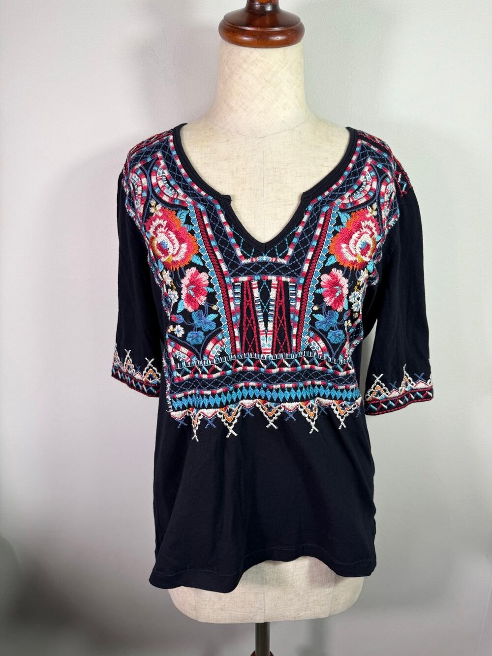 Johnny Was Issioria Blouse Womens S Peasant Floral Embroidered Boho